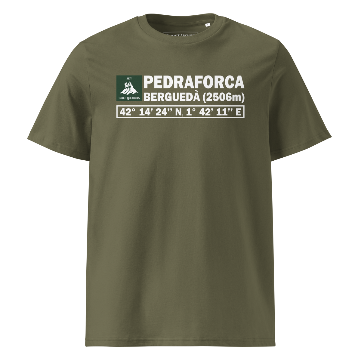 Pedraforca - camiseta Caqui, vista frontal